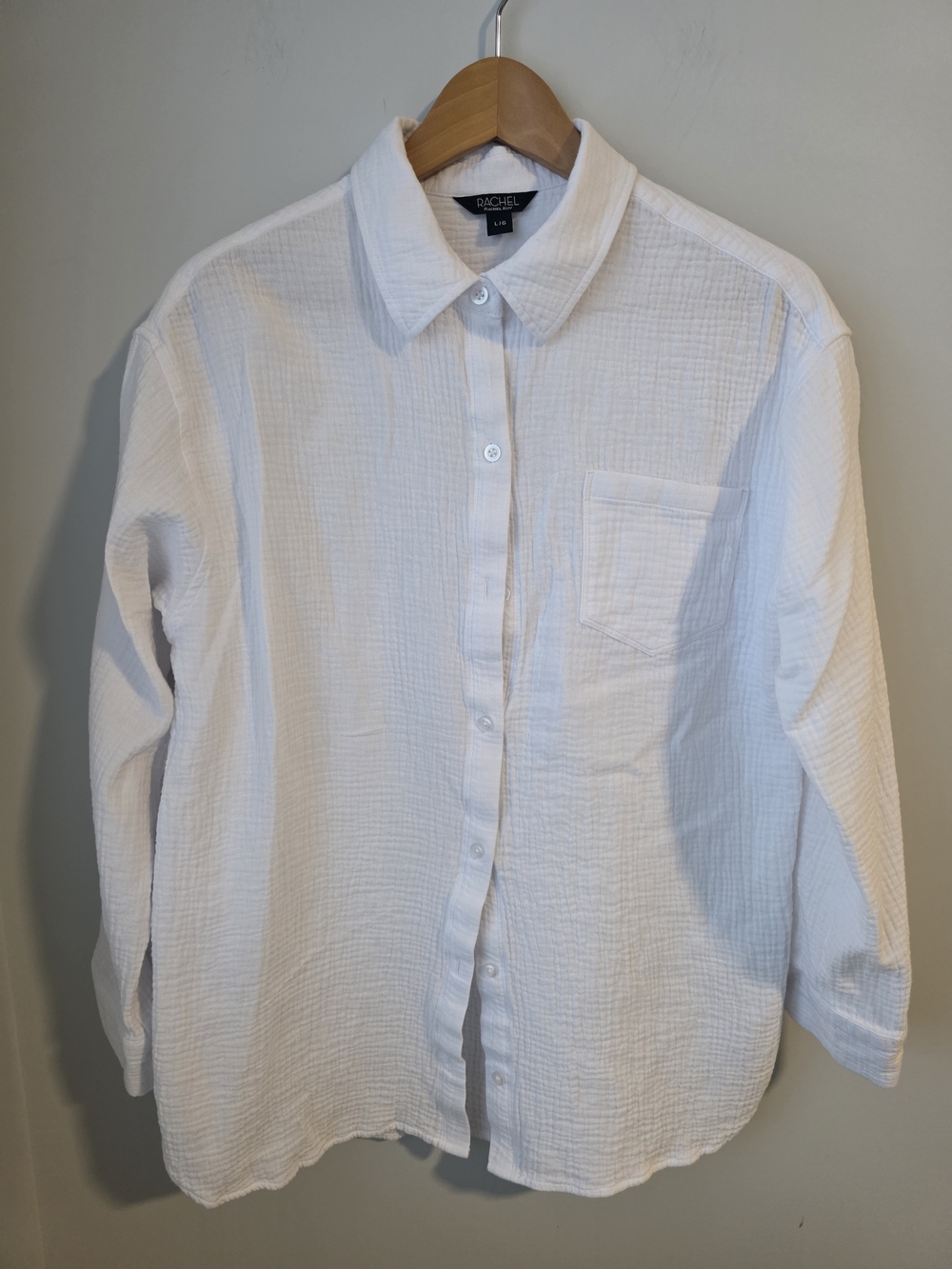 Rachel Roy White Gauze Button-Up Shirt Large 100% Cotton Oversized Beach Cover U